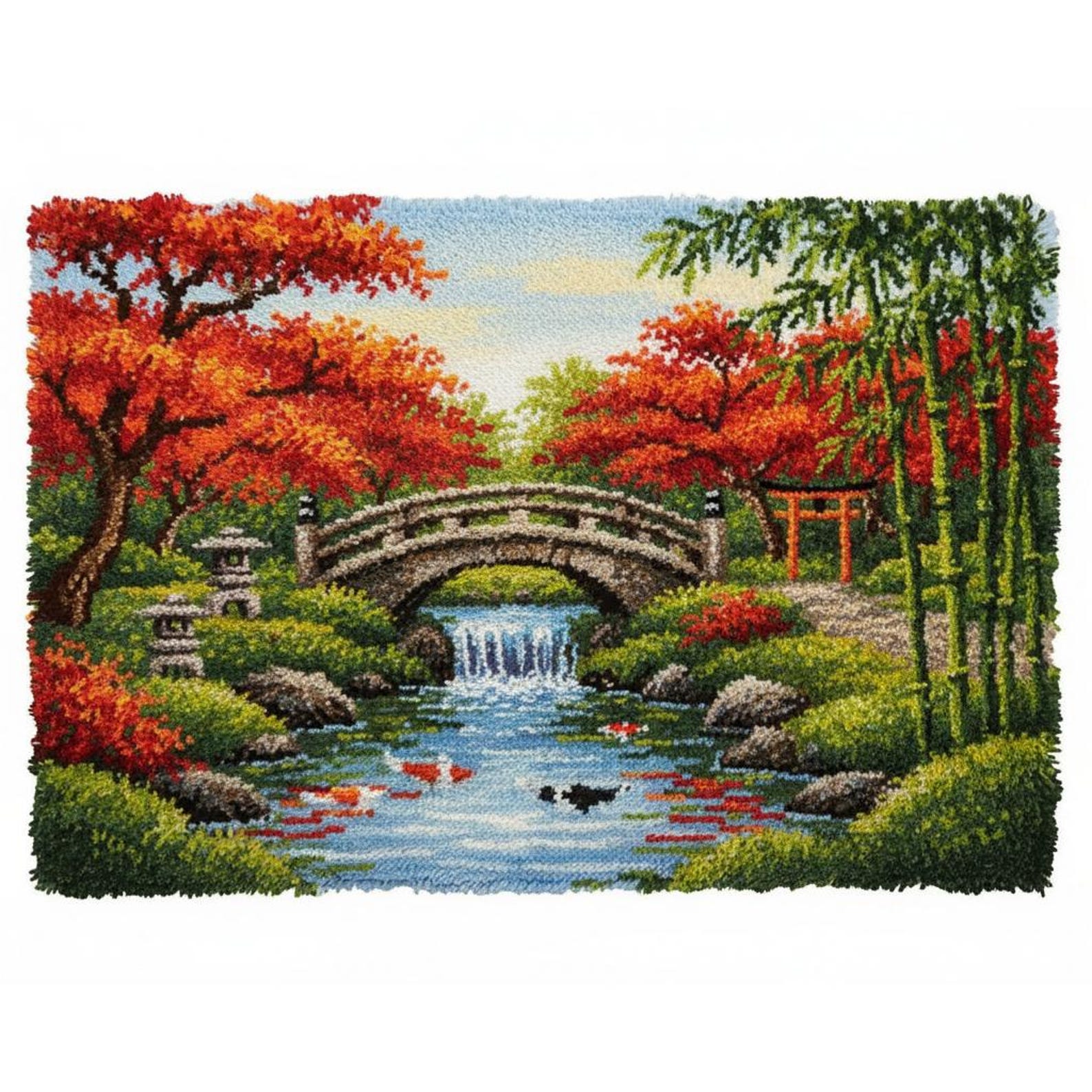Japanese Latch Rug Japanese Garden Rug Making Kit Latch Hook Pre-printed Canvas 102x69cm ...