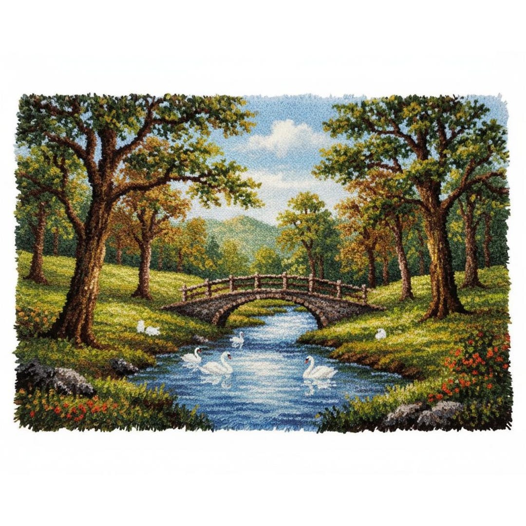 Oak Trees Latch Hook Kit DIY Rug Making Kit Pre-printed Canvas 102x69cm ...
