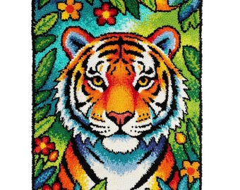 Levendige jungle tijger hakenset DIY kit voor het maken van tapijten voorbedrukt canvas 69 x 102 cm