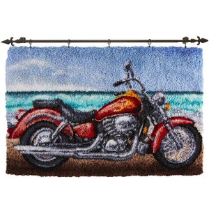 Seaside motorfiets vergrendelingshaak tapijtsets voorbedrukt canvas met antislip achterkant 102 x 69 cm