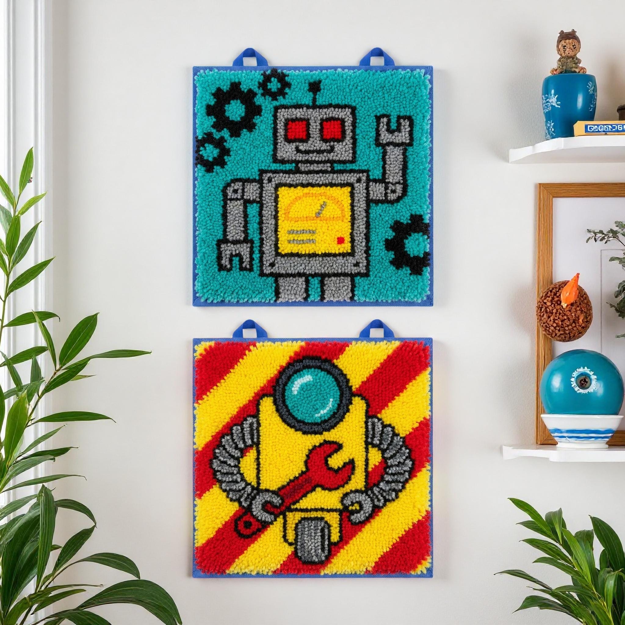 Mechanical Robot Latch Hook Kit Easy DIY Rug Wall Hanging Set of 2 - Etsy