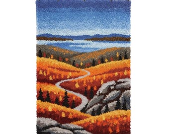 New England Fall Foliage Latch Hook Kit DIY Rug Making Kit Pre-Printed Canvas 69x102cm