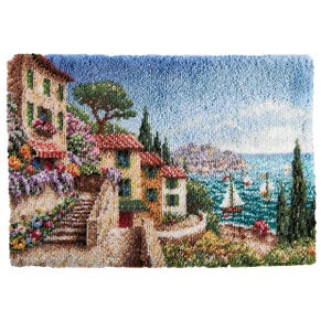Mediterranean View Latch Hook Rug Kits Pre-Printed Canvas with Non-Slip Backing 102x69cm