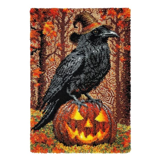 Halloween Raven Latch Hook Kit DIY Rug Making Kit Pre-printed