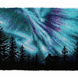 Aurora Borealis Latch Hook Rug Kits Pre-Printed Canvas with Non-Slip Backing 102x69cm