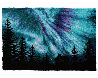 Aurora Borealis Latch Hook Rug Kits Pre-Printed Canvas with Non-Slip Backing 102x69cm