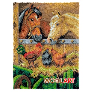 Deer with Horse Latch Hook Rug Kits for Adults Blank Canvas