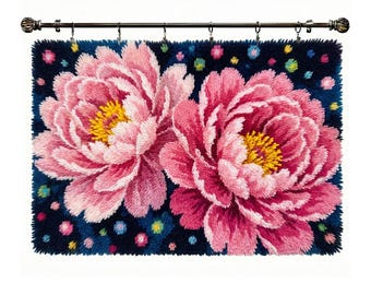 Pink Peony Latch Hook Kit Easy Rug Making DIY Craft Mother Day Gift Livingroom
