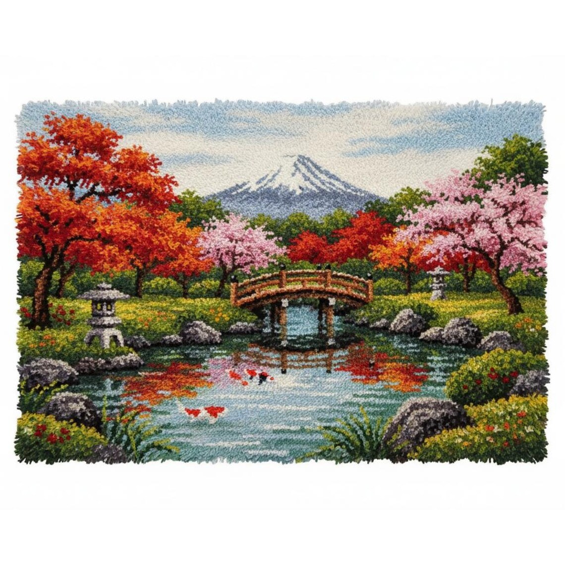 Japanese Latch Rug Japanese Garden Rug Making Kit Latch Hook Pre-printed Canvas 102x69cm ...