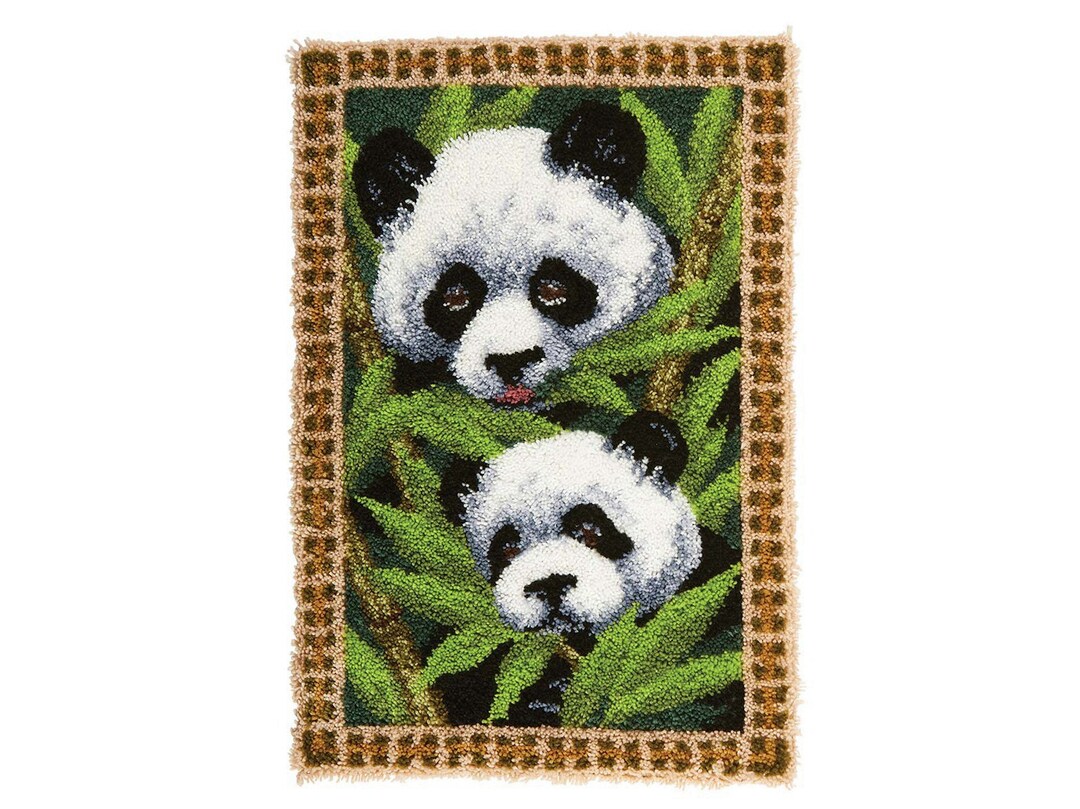 Bamboo Pandas Latch Hook Rug Kits Preprinted Canvas With Nonslip