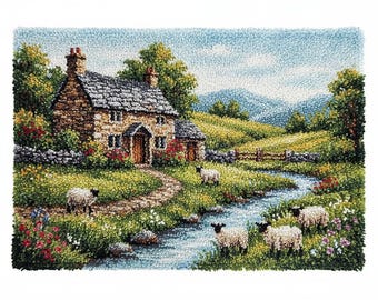 Farmhouse Latch Hook Kit DIY Rug Making Kit Pre-Printed Canvas 102x69cm