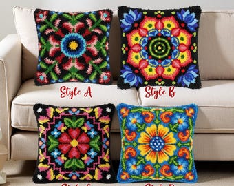 Modern Abstract Latch Hook Kit Colorful Geometric Shape Cushion Case Decor