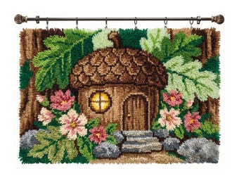 Fairy Cottage Latch Hook Kit Adult Fantasy Lovers DIY Craft Rug Kit Entryway