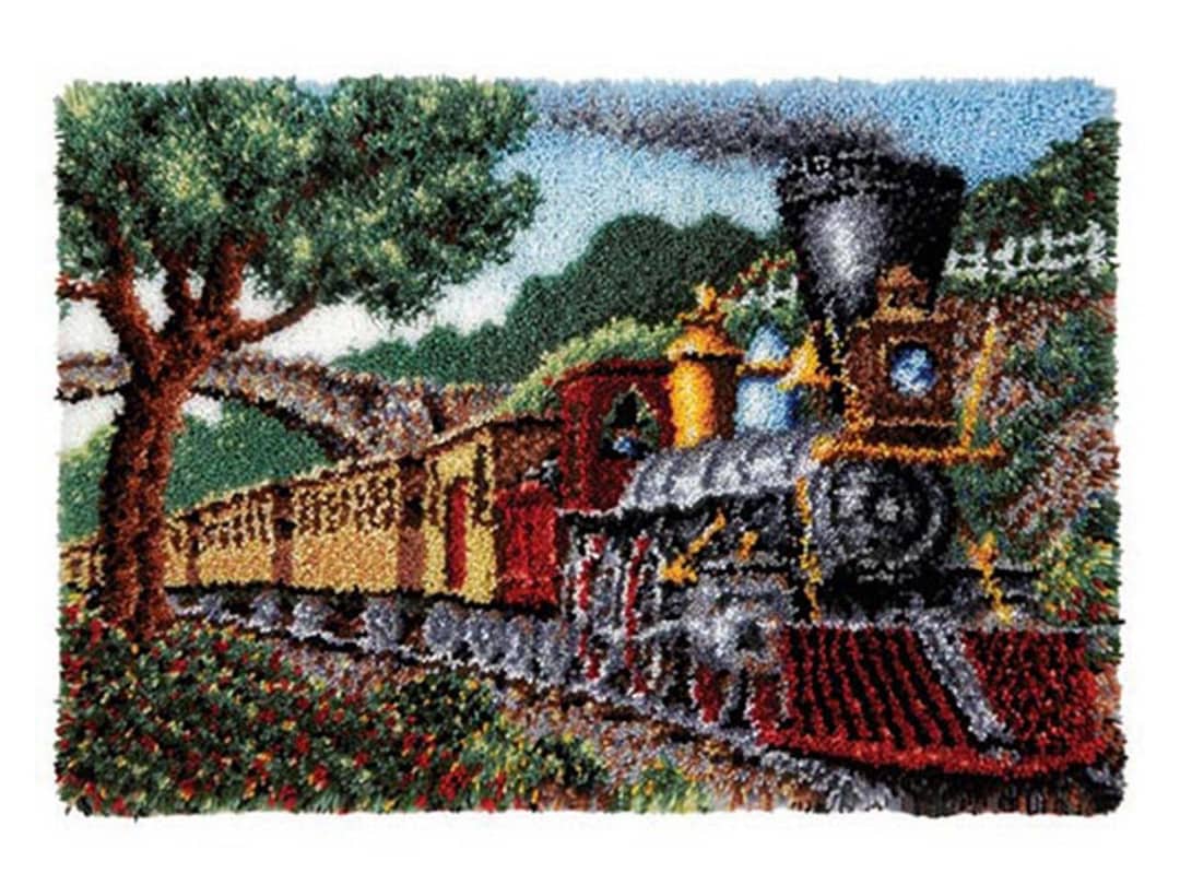Old Tyme Train Latch Hook Rug Kits Preprinted Canvas With Nonslip