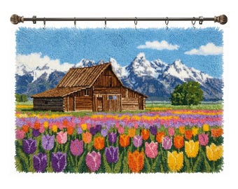 Wooden Barn DIY Latch Hook Kit Adult Yarn Rug Farmhouse Living Room Wall Decor