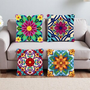 Retro Mandala Latch Hook Kissen Kit Tile Blume Geometrische Blumen Schlafzimmer Wand Dekor Art