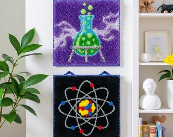 Chemistry Lab Latch Hook Kit Beginner Rug Making Craft Gift Set of 2