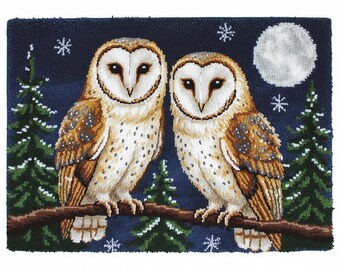 Moonlit Owls Latch Hook Rug Kits Pre-Printed Canvas with Non-Slip Backing 102x69cm