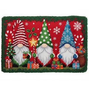 Christmas Gnomes Latch Hook Kit DIY Rug Making Kit Pre-Printed Canvas 102x69cm