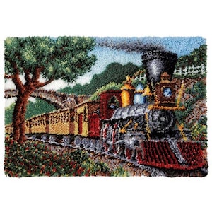Old Tyme Train Latch Hook Rug Kits Pre-Printed Canvas with Non-Slip Backing 102x69cm