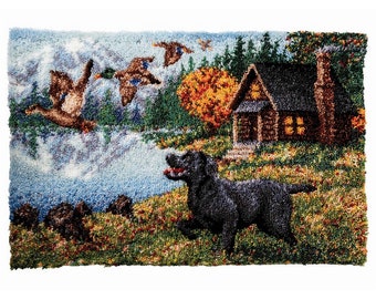 Square Latch Hook Kits Rug DIY Love Black Labrador Cushion