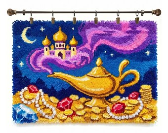Magic Lamp DIY Latch Hook Kit Adult Yarn Rug Fantasy Reader Bedroom Wall Decor