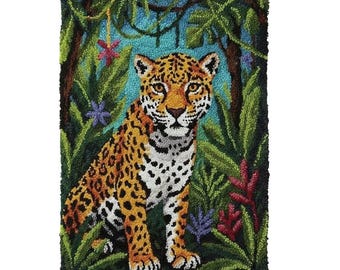 Tropical Jaguar Latch Hook Kit DIY Rug Making Kit Pre-Printed Canvas 69x102cm