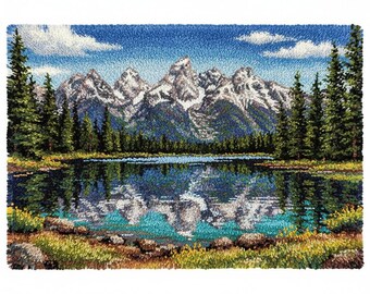 Mountain Lake Latch Hook Rug Kits Pre-Printed Canvas with Non-Slip Backing 102x69cm