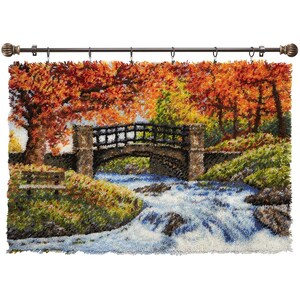 Herbst Park Brücke Knüpfhaken Teppich Kits Vorbedruckte Leinwand mit rutschfester Rückseite 102 x 69 cm