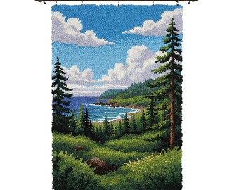 Coastal Pines Latch Hook Kit DIY Rug Making Kit Pre-Printed Canvas 69x102cm