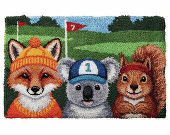 Kit di ganci a forma di volpe, koala e scoiattolo, kit fai da te per realizzare tappeti su tela prestampata 102 x 69 cm