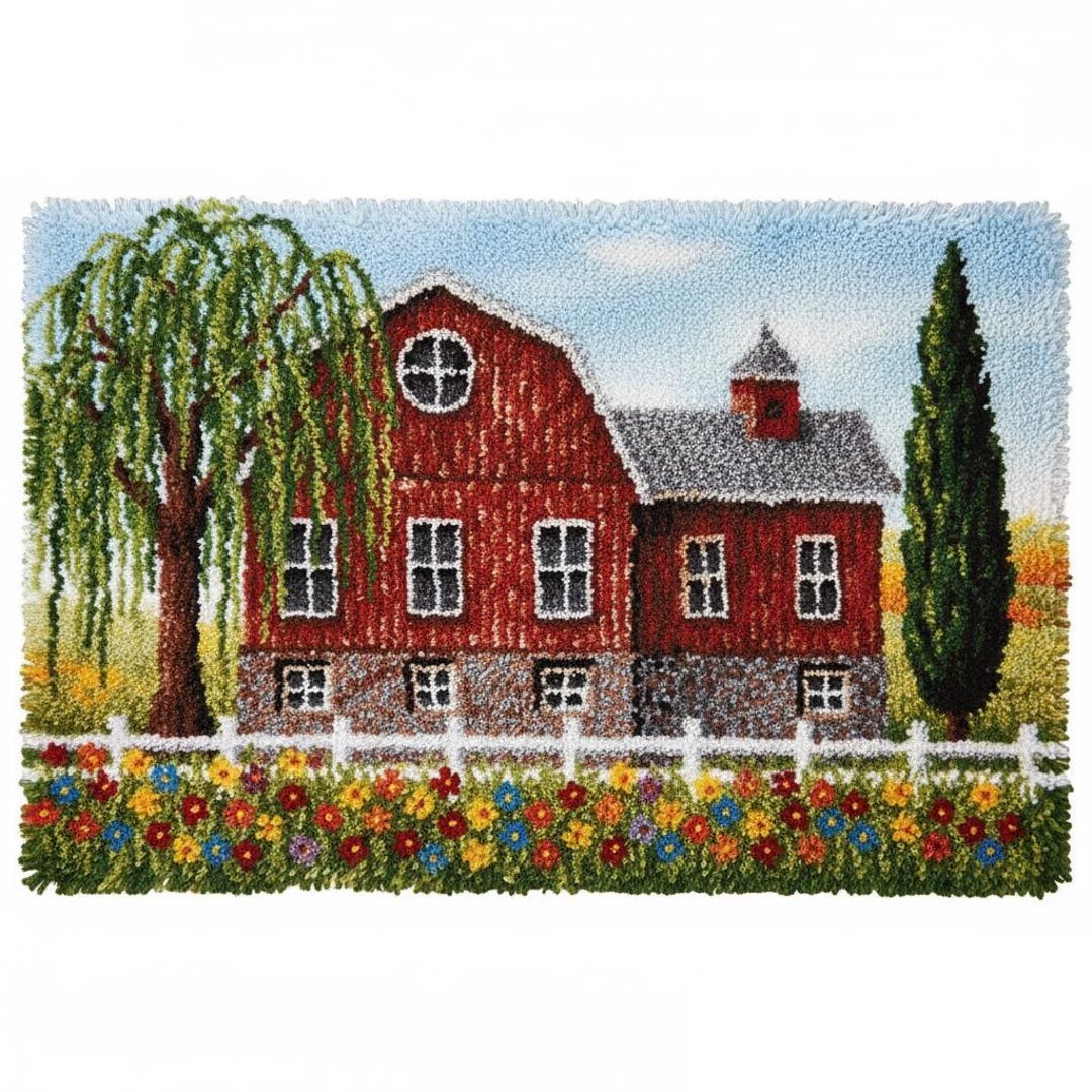 Spring Hooked Rugs Spring Barn Farmhouse Latch Hook Rug Kits Pre-printed Canvas With Non ...