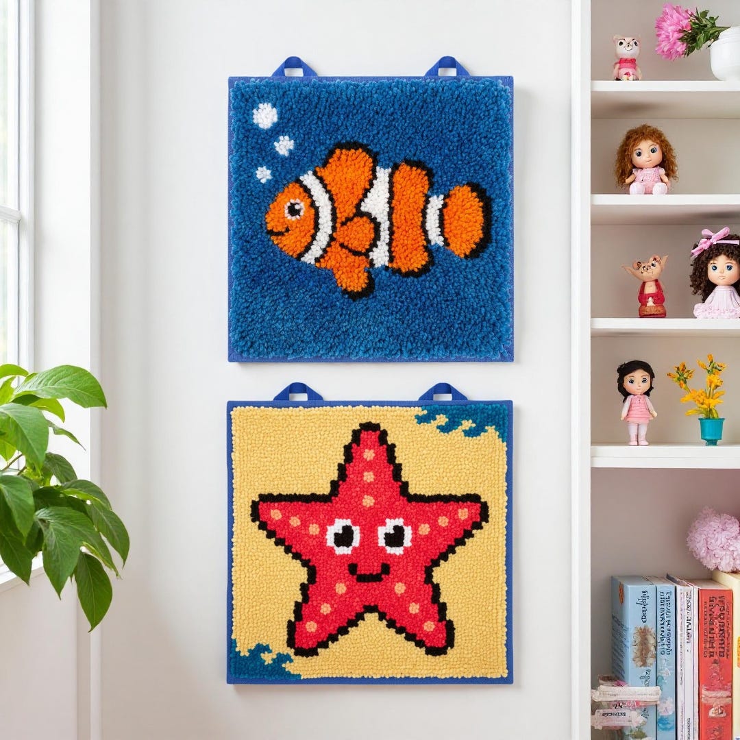 Clownfish Starfish Ocean Latch Hook Kit Beginner DIY Yarn Needlework ...