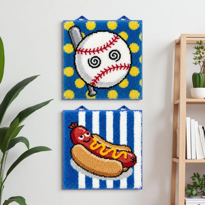 Baseball Hot Dog Latch Hook Kit for Kids Sports Rug Craft Set of 2 - Etsy