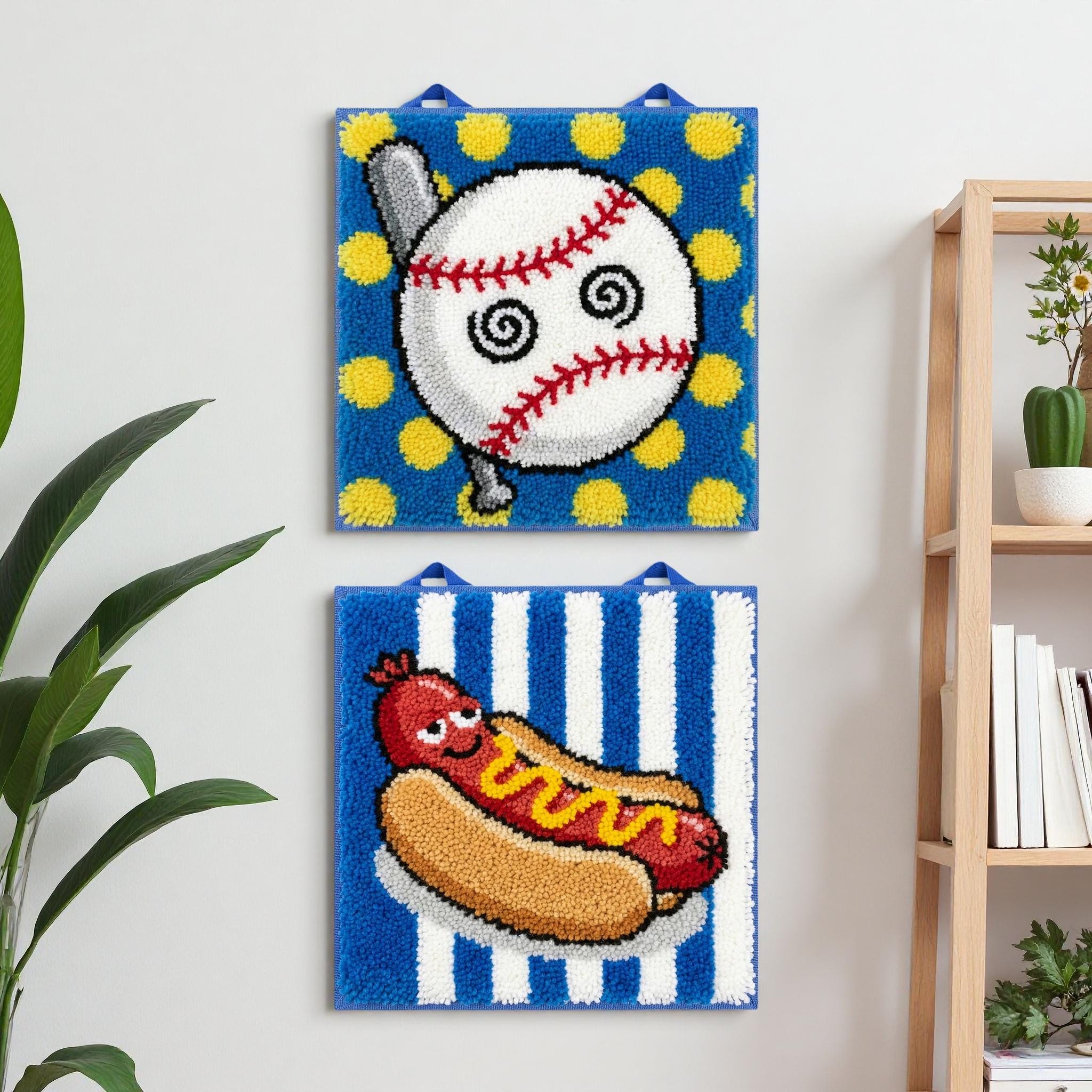 Baseball Hot Dog Latch Hook Kit for Kids Sports Rug Craft Set of 2