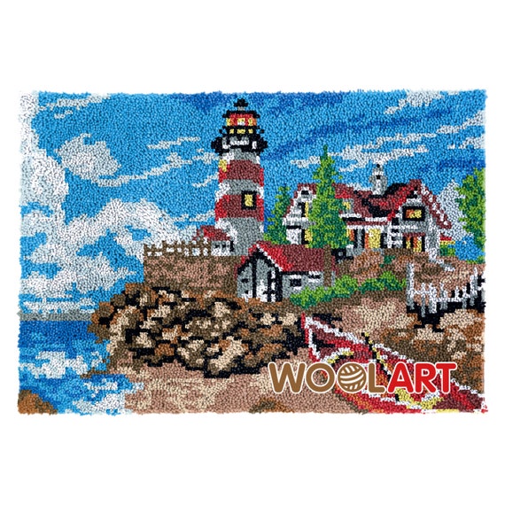 Lighthouse Latch Hook Rug Kits for Adults Blank Canvas 