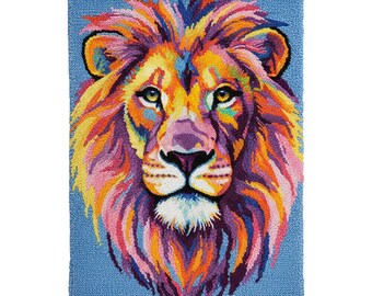 Colorful Lion Latch Hook Kit DIY Rug Making Kit Pre-Printed Canvas 69x102cm