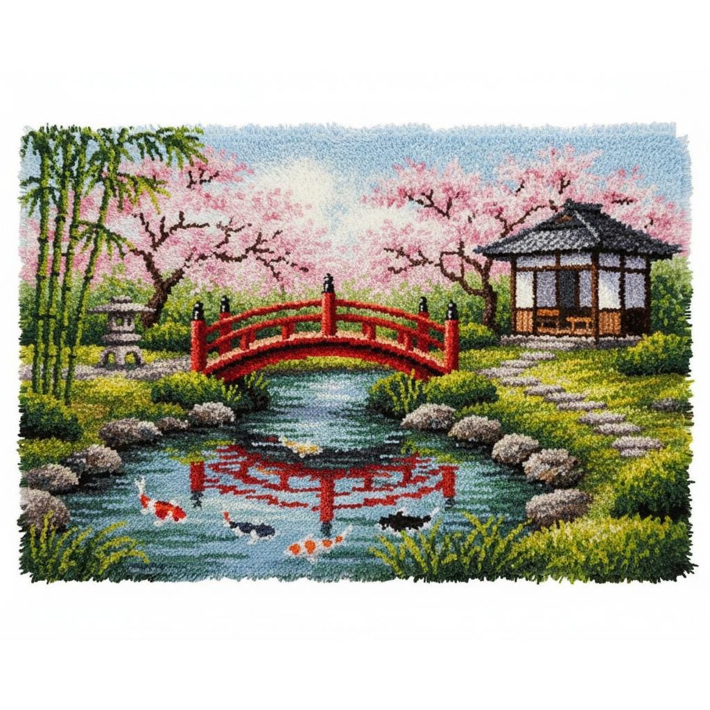 Japanese Latch Rug Japanese Garden Rug Making Kit Latch Hook Pre-printed Canvas 102x69cm ...