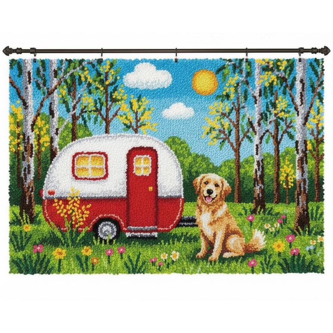 Dog Camperlotus Flower Latch Hook Kit DIY Rug Making Kit Pre-printed ...