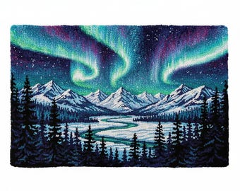 Aurora Borealis Latch Hook Rug Kits DIY Rug Making Kit Pre-Printed Canvas 102x69cm