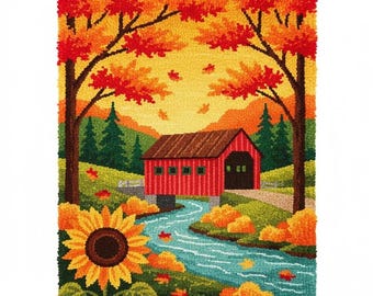 New Hampshire Latch Hook Kit DIY Rug Making Kit Pre-Printed Canvas 55x75cm