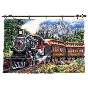 Mountain Train Latch Hook Rug Kits Pre-Printed Canvas with Non-Slip Backing 102x69cm