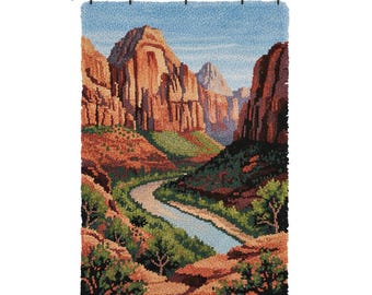 Zion National Park Latch Hook Kit DIY Rug Making Kit Pre-Printed Canvas 69x102cm