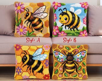 DIY Latch Hook Cushion Kits: Honeycomb, Blossom Bee, Spring Garden Decor
