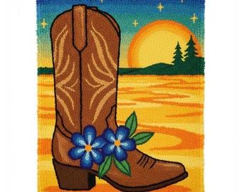 Texas Postage Latch Hook Kit DIY Rug Making Kit Pre-Printed Canvas 55x75cm
