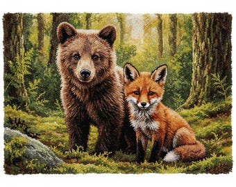 Wildlife Latch Hook Kit DIY Rug Making Kit Pre-Printed Canvas 102x69cm
