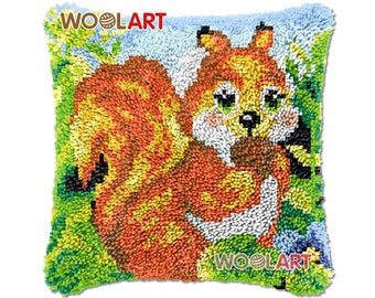 Red Squirrel Latch Hook Cushion Cover Kits for Adults Blank Canvas