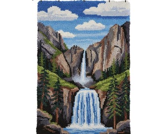 National Park Waterfall Latch Hook Kit DIY Rug Making Kit Pre-Printed Canvas 69x102cm
