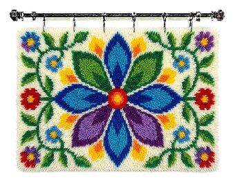 Geometric Flower Latch Hook Rug Kit DIY Yarn Craft Meditation Room Wall Hanging Art