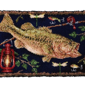 Large Mouth Bass Latch Hook Rug Kits Pre-printed Canvas With Non